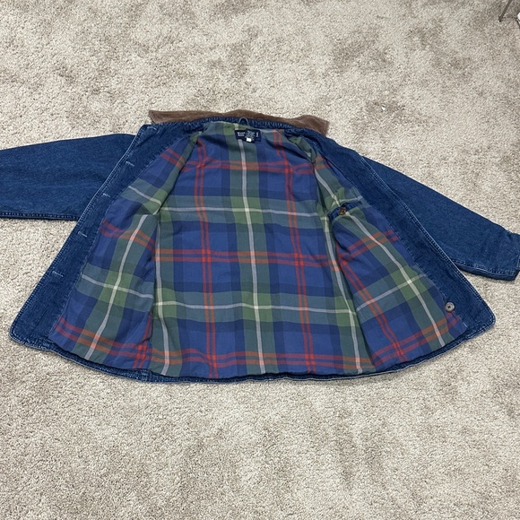 Lands' End Dark Blue Denim Jacket with Brown Corduroy Collar - Picture 3 of 11